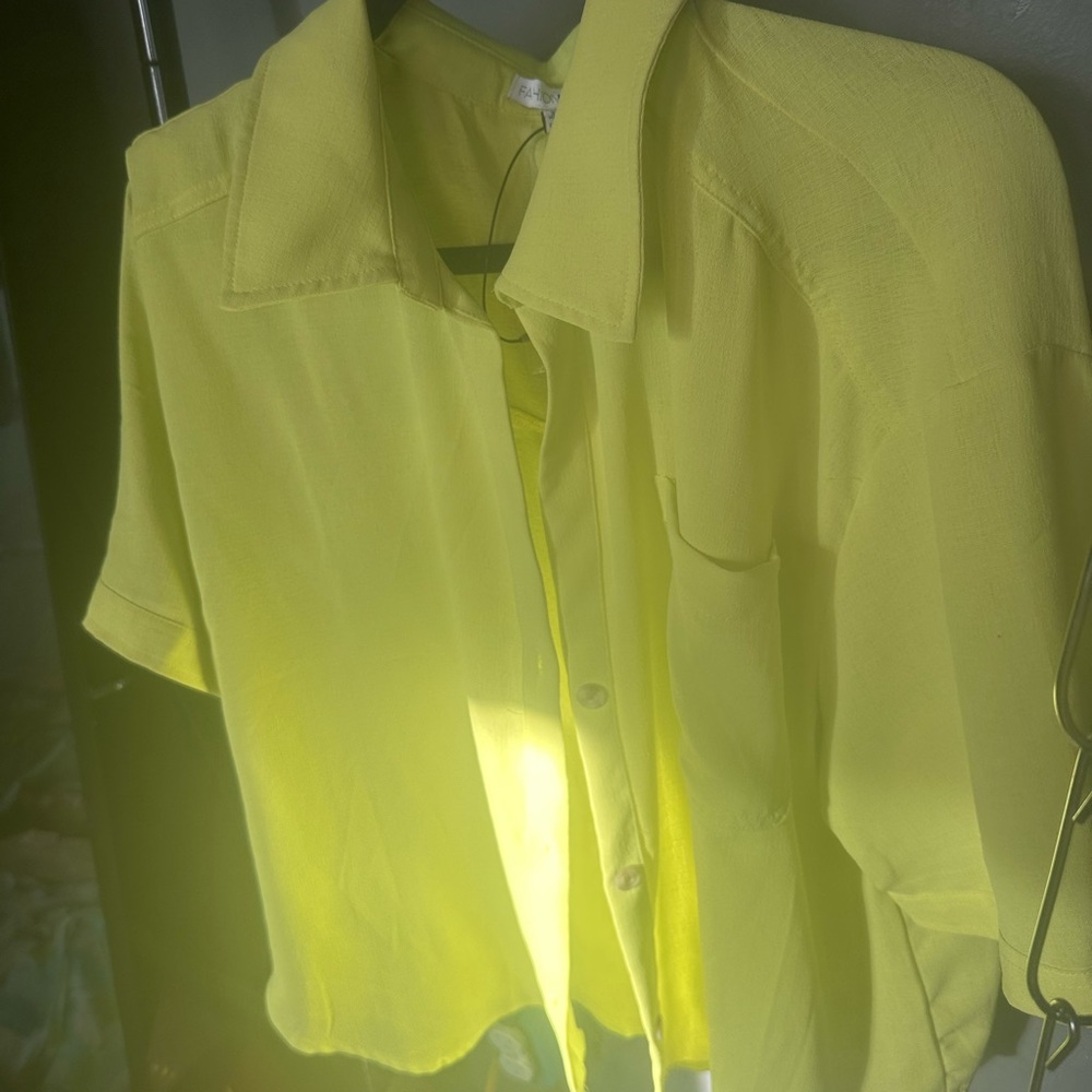 Fashion Nova Vibrant Yellow Button-Down Shirt
